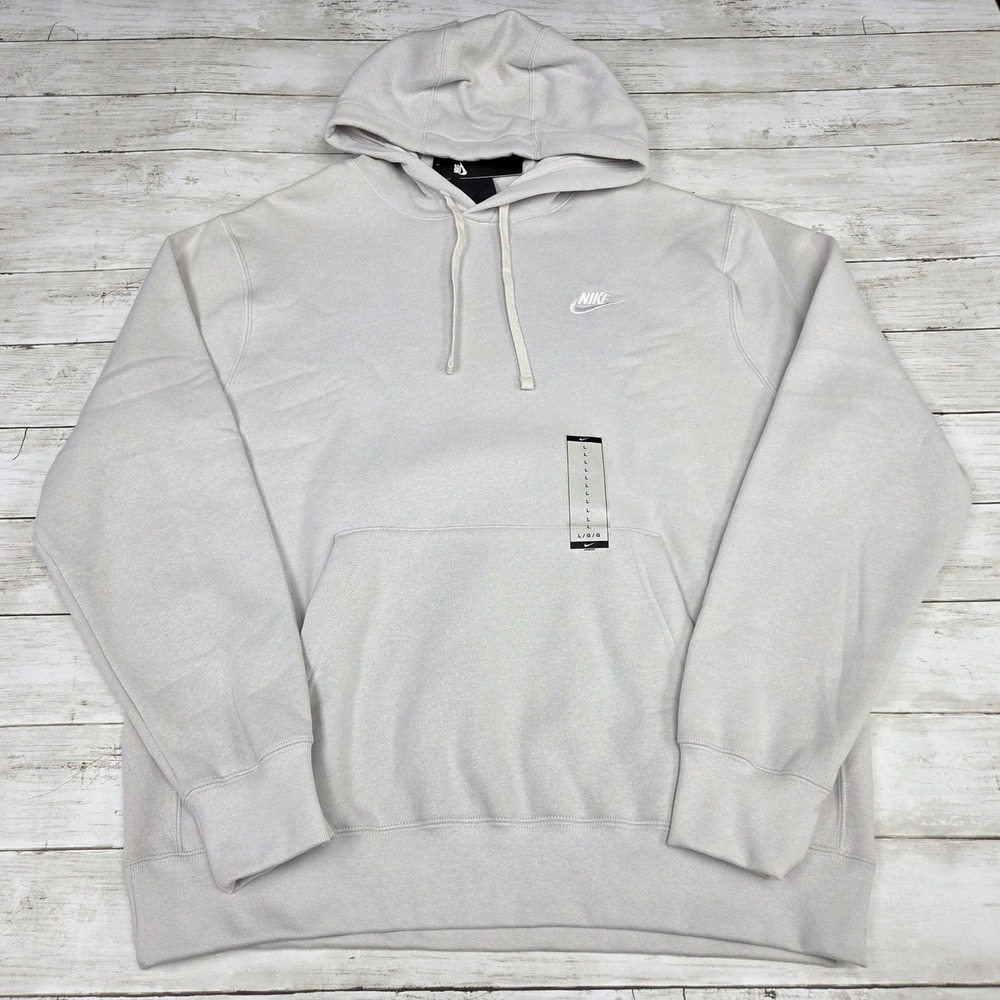 Nike Hoodie Mens Large Light Bone Sportswear Club Fleece BV2654-078 Pullover
